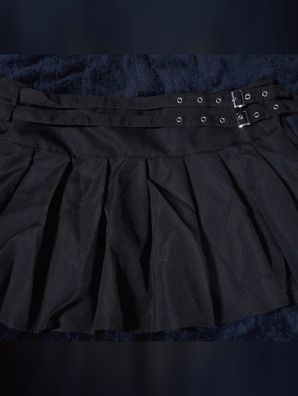 Black Pleated Skirt with Double Buckle Waist